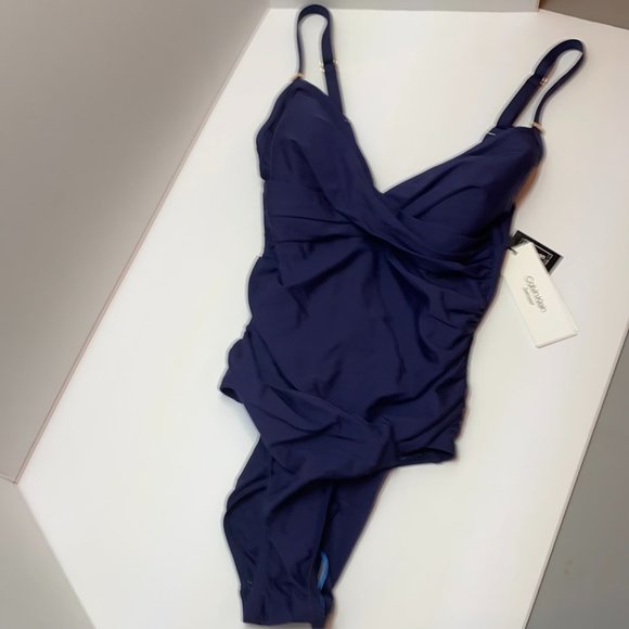 NWT Calvin Klein Twist Front Navy One Piece swimsuit - Picture 2 of 3